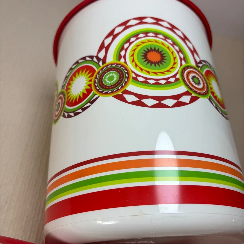 Vintage Tupperware Canister Set 3 Red Orange Green Fiesta Mexico Psychedelic